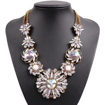 

New Fashion Design Brand Gold Chain Bib Crystal Flower Chunky Statement Choker Pendant Necklace for Women Luxury Jewelry