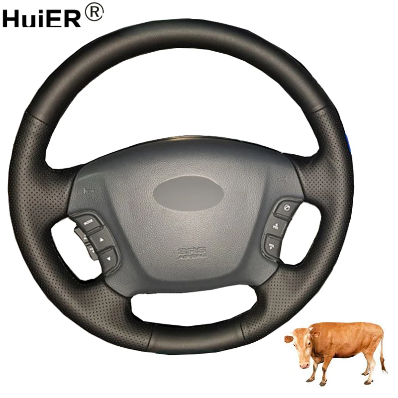 Hand Sewing Car Steering Wheel Cover Top Layer Cow Leather For Kia Carens 2007-2011 Rondo 2007-2010 Hyundai Entourage 2007-2008 |