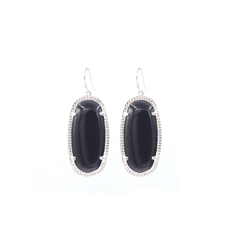 Мода кошка камень внутри капли воды серьги для женщин - Окраска металла: Silver black