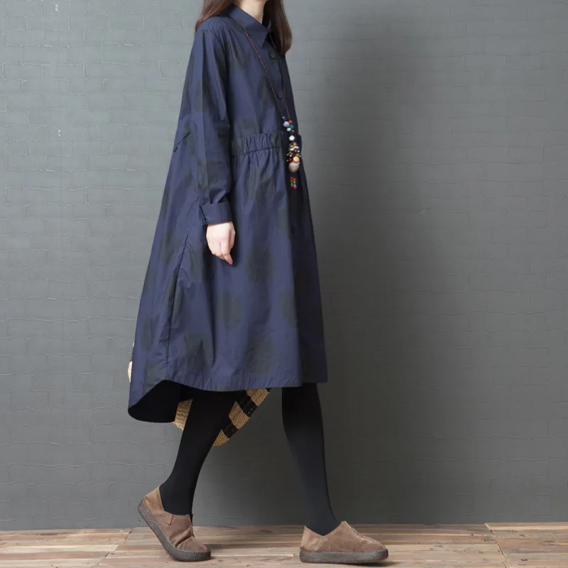 

Women's Spring New Style 2019 Korean-style Loose And Plus-sized WOMEN'S Dress-Style Mid-length Long Sleeve Shirt Dress