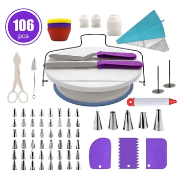 

106pcs Cake Decorating Tools Pastry Bag Nozzles Pieces Baking Kit Turntable Scrapers Stand Pen Spatula Stainless Mold Tip Set