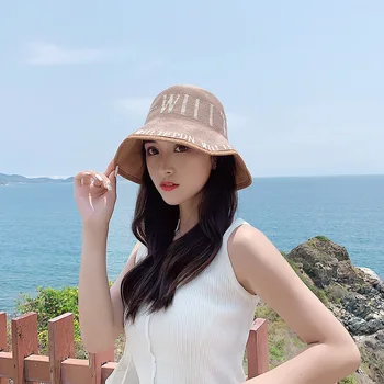 

2020 summer new net red ins style fisherman's hat letter sun protection sunshade hat Korean fashion women's sun hat beach hat