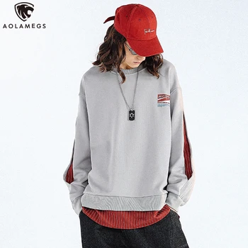 

Aolamegs Sweatshirt Men Patchwork Color Striped Print Hoodies Jumper Fake 2 Pieces Sport Style Casual Pullover Autumn Streetwear