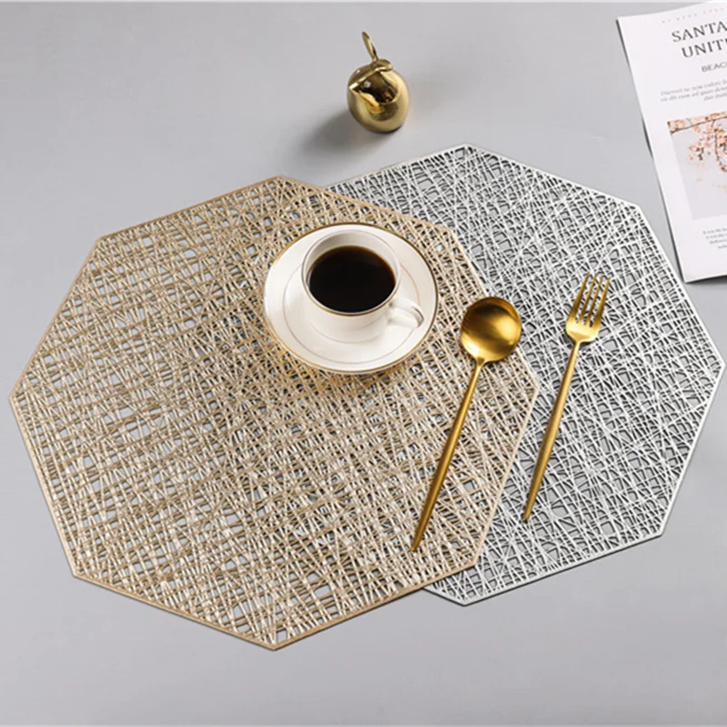 

Octagon PVC Placemat Foldable Pads Heat Insulation Solid Color Coaster Cup Hollow Non-slip Eco-Friendly Placemat Table Mat