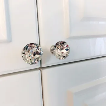 KKFING 1PC Diamond Crystal Glass Door Knobs and Handles Kitchen Cabinet Door Wardrobe Pulls Handles Furniture Hardware