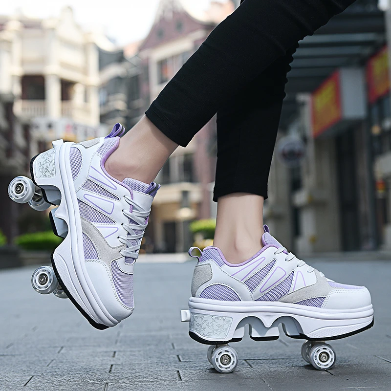 Zapatos de Skate con ruedas para mujer y niña, zapatillas de con 4 para niño, deportivas informales la moda, botas de juegos para niño 2022|Zapatillas deportivas| - AliExpress