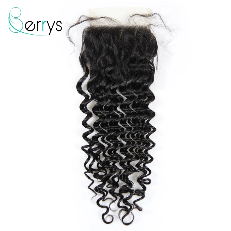 

Berryshair 10A Peruvian Virgin Hair 4x4/5x5 Deep Wave TRANSPARENT Lace Closure With Per Plucked Swiss Lace Baby Hair Black Women