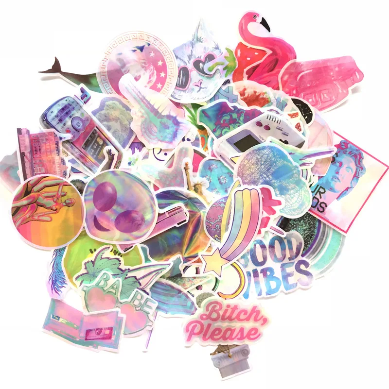

70PCS INS Rainbow Stickers Laser Star Sky Waterproof and Sunproof PVC Bright Form Suitable for Skateboard Helmet Luggage Case