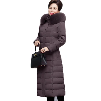 

Fashion Winter Coat Women Jackets Thick Down Parkas Big Fur Belt Hooded Cotton Long Coats Warm Windbreaker Female Slim Outwear