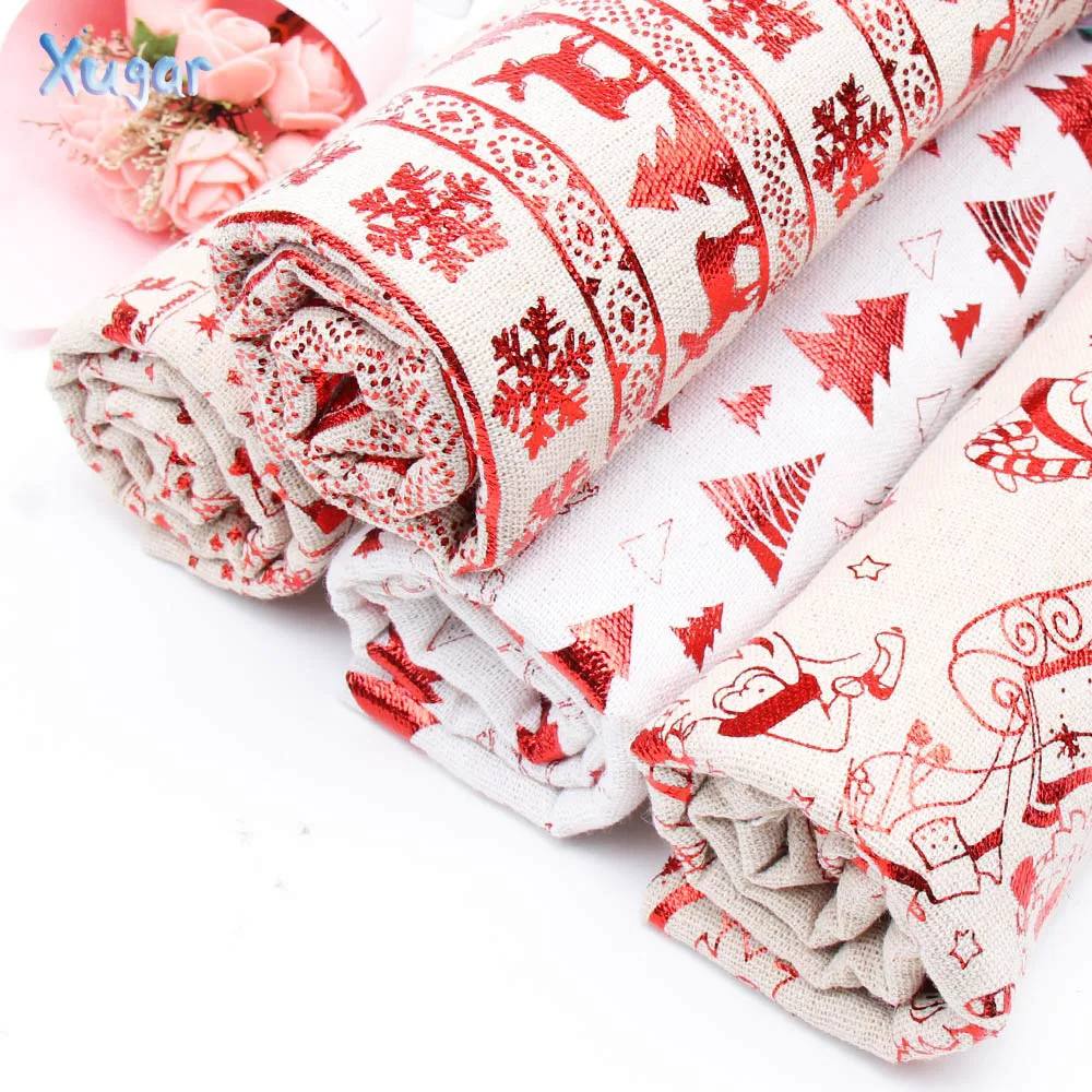 

Xugar 150cmx45cm Christmas Tree Bronzing Hemp Cotton Fabric For DIY Patchwork Sewing Dolls Painting Textiles Curtain Cloth 1pc
