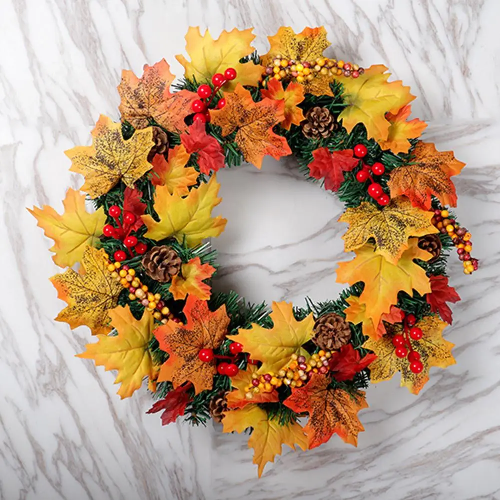 

40CM New Thanksgiving Autumn Color Garland Golden Pumpkin Maple Leaf Fruit Branch Rattan Christmas Decoration Pendant Wreath
