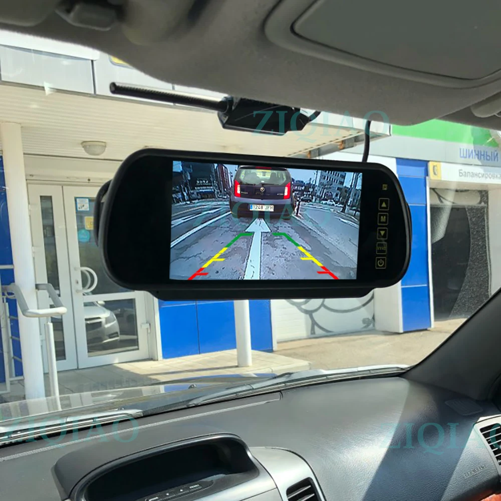 ZIQIAO 7 Inch LCD Car Mirror Monitor Parking Monitoring System with Night Vision Side Front Rear View Camera