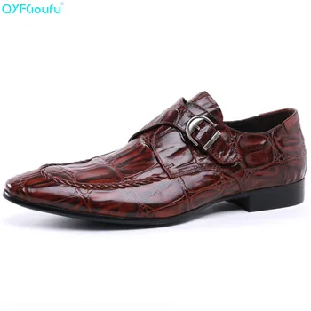 

QYFCIOUFU Hasp Genuine Leather Mens Dress Shoes Pointy Formal Business Work Male Flats Men's Oxford Shoes Crocodile Pattern