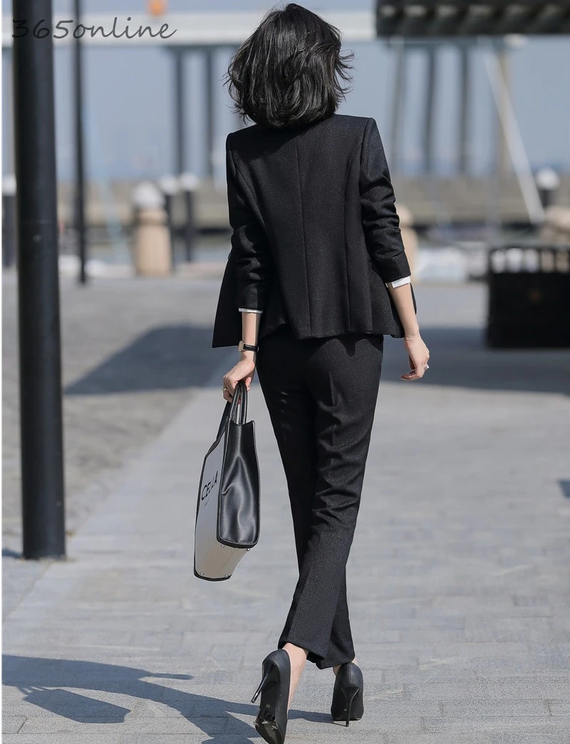 Высокое качество ткань Новинка черный формальный Профессиональный для женщин бизнес костюмы с карандаш брюки и куртки пальто OL стили блейзеры