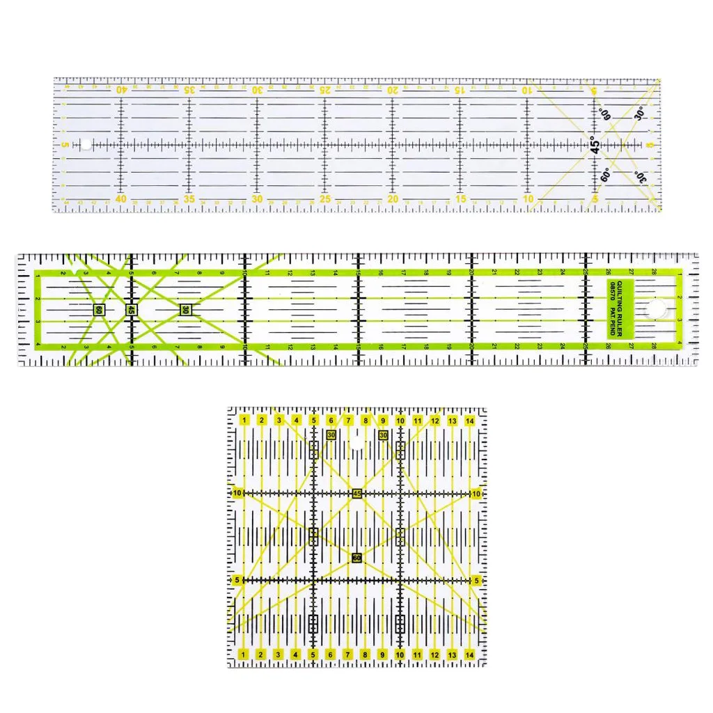 3 Pieces Square Rectangle Plastic Quilting Patchwork Template Rulers for DIY Sewing Craft