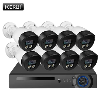 

KERUI 5MP HD 8CH Face Record POE Kits H.265 CCTV Security System AI IP Camera Outdoor Waterproof Video Surveillance NVR Kits