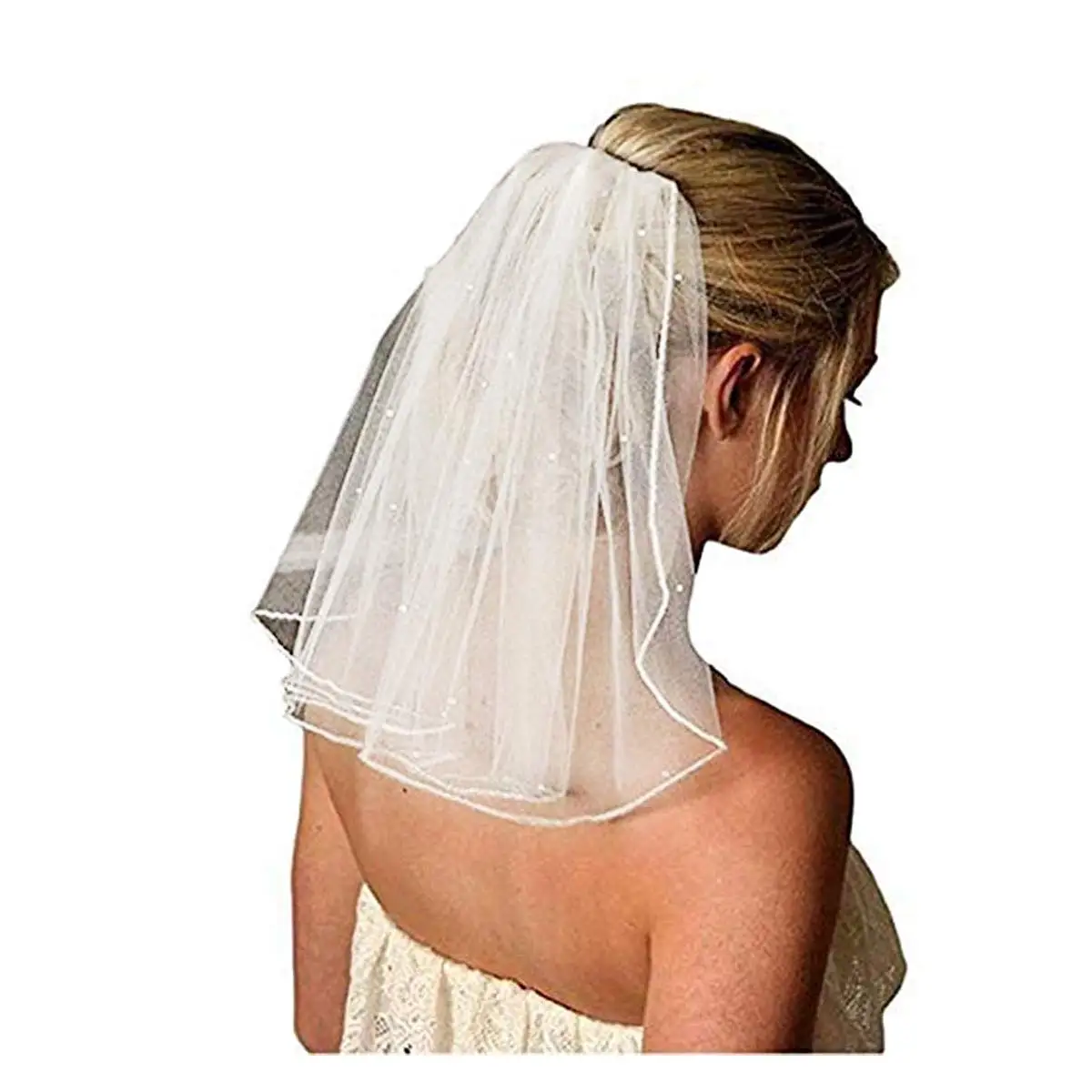 

1T 1 Tier Pearl Silver Beads Flower Bridal Wedding Veil