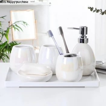 

Five-piece Bathroom Set European Style Simple Ceramics Mouth Cup Toothbrush Holder Lotion Bottle Soap Dish Bathroom Kit Wash Set
