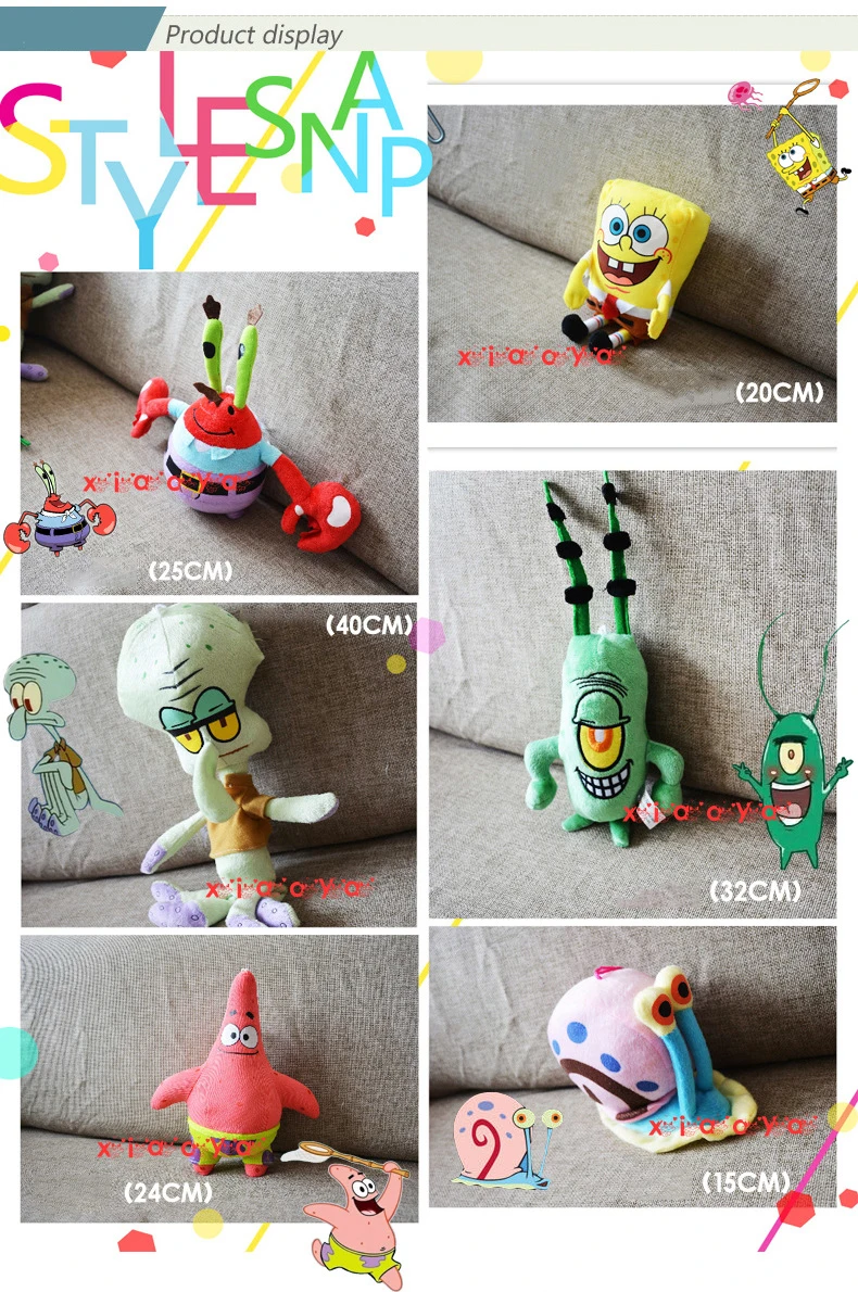 Plush Toys SpongeBob Kids Cartoon Movie Characters Christmas Birthday Gift Toys Stuffed & Plush Animals