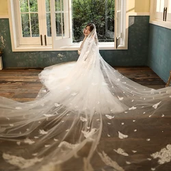 Real Photo 3m Long Bridal Wedding Veils Lace Bridal Veils Appliques Champagne Ivory Bride Veil with Free Comb 2020 in Stock