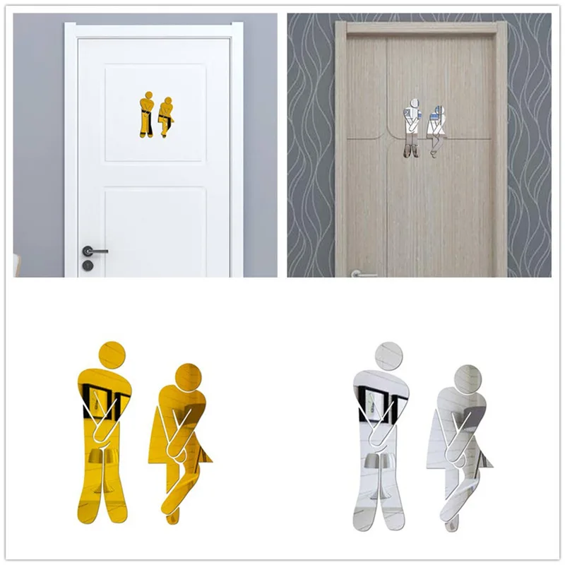 3D стикеры Настенные акриловые доски Наклейка на зеркало для ванной бар Туалет мужчин и женщин идентификационные двери пластины инструкции