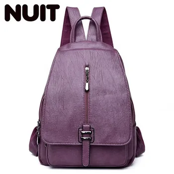 

Zipper Women PU Leather Backpack Vintage Female Shoulder Bag Sac a Dos Femme Ladies Bagpack Mochilas Belts School Bags For Women