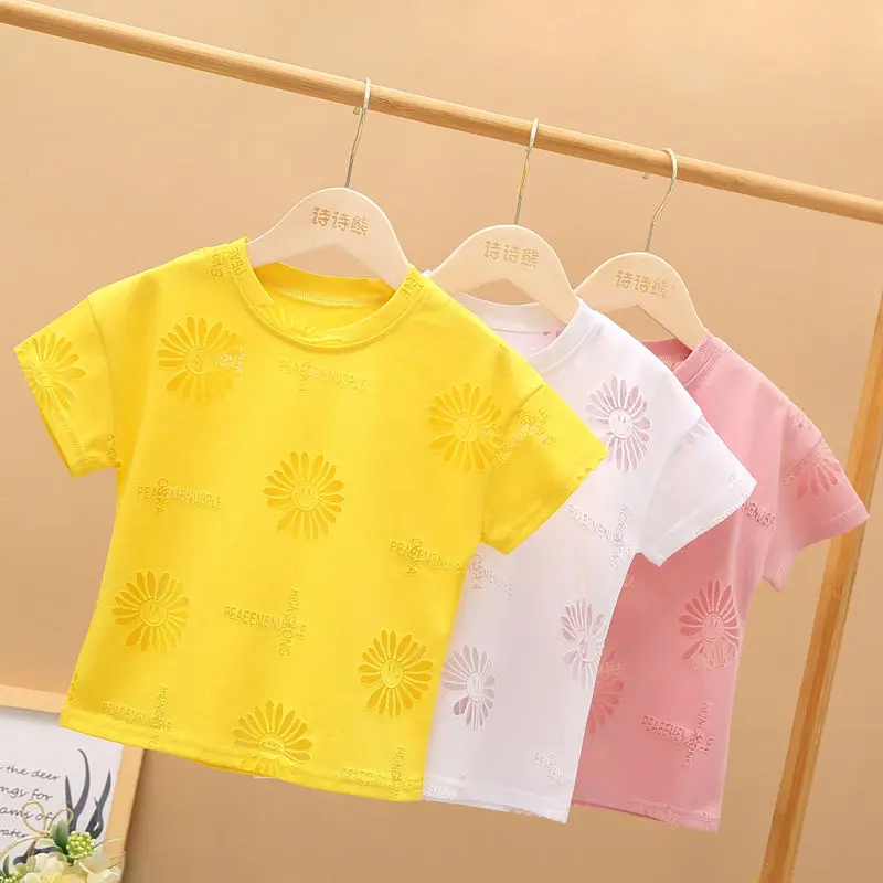 

Girls' Summer Hollow-out Short-Sleeved T-shirt Children's 2021 New Boys' Korean Style Fashion Tops Bottoming Shirt Fashion