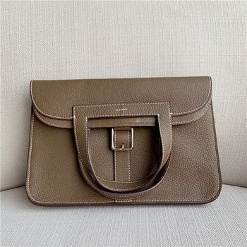 

2020 new top layer cowhide lychee pattern shoulder messenger bag leather handbag soft handbag envelope small square bag