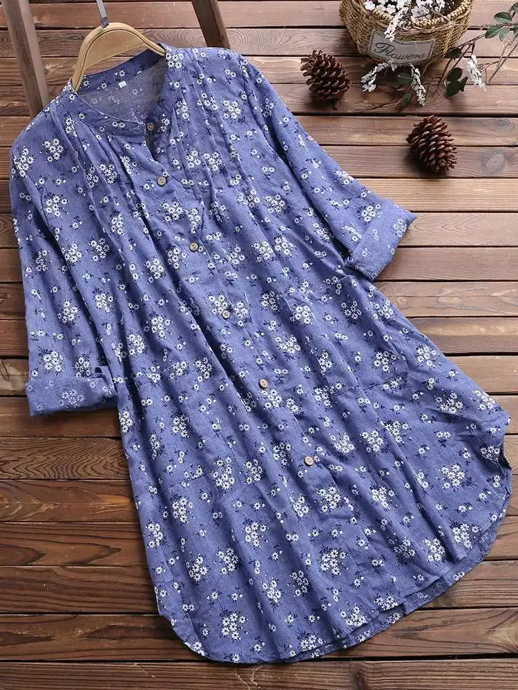 

Original Design Hot Selling 2020 Spring and Autumn Shirt Korean Fashion Temperament Printing Loose Long Sleeve Stand Collar Shir