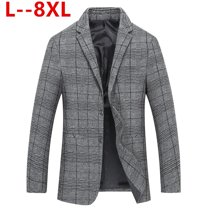 Большие размеры 10XL 8XL 6XL 5XL 4XL, новинка, мужской Клетчатый блейзер в клетку, деловой и деловой блейзер для досуга - Цвет: Серый