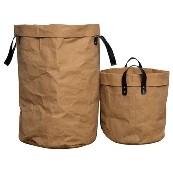 

Household Dirty Laundry Hamper Waterproof Clothing Storage Basket Women Kraft Paper Bag Female Casual Tote Solid Shopping Bag