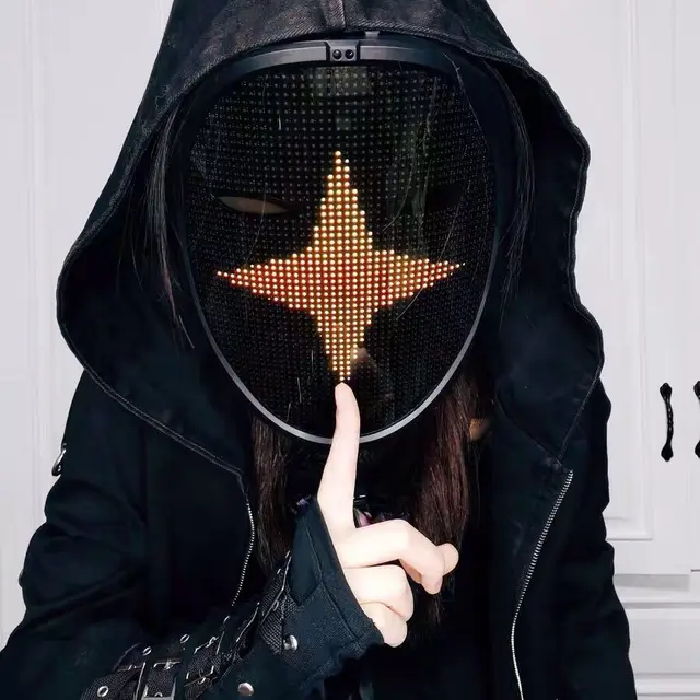 Digital LED star face mask for privacy or fashion. Perfect for costume events, parties, or cosplay. High-quality LED display with customizable designs.