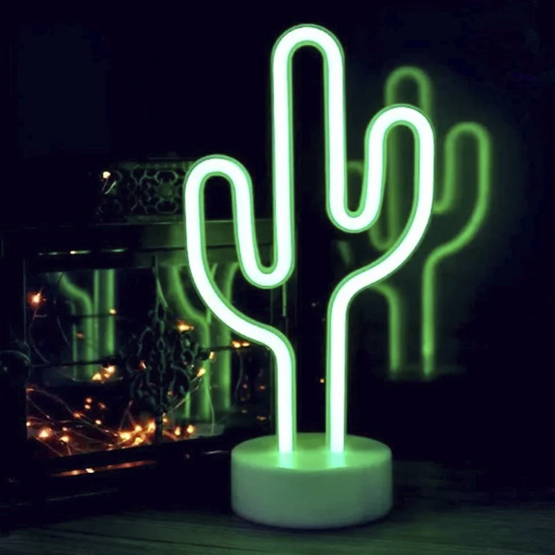 Led Neon Letters Modeling Lamp Christmas Decoration Lantern Dormitory Room Bar Party Glow Base Decor Night Light-cactus (green) | Дом и сад