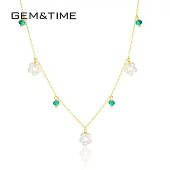 

Gem&Time Freashwater Pearls Real 925 Sterling Silver Necklace For Women Green Gemstone Emerald Necklace Bijoux Argent 925 Massif