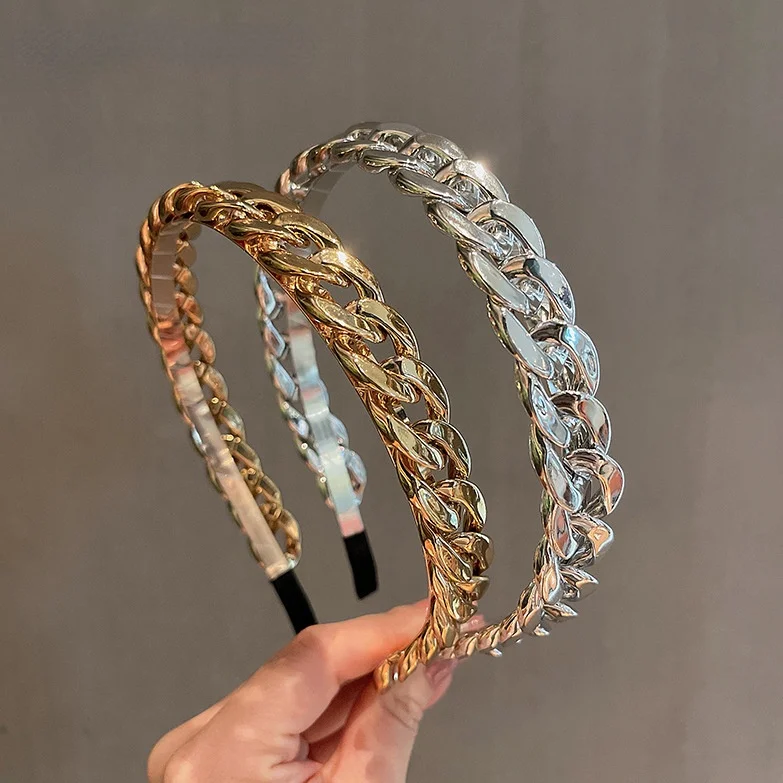 

2021 Gold Silver Color Chain Elastic Headband For Women Party Hairband Hair Accessories For Girls