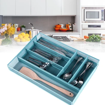 

Divider Utensil Tray Practical Restaurant 6 Compartments Cutlery Expandable Storage Kitchen Drawer Organizer Carbon Steel