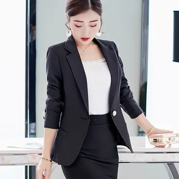 

Women Jacket Blazer 2020 Spring Autumn Short Single Button Blazer Femenino Ladies Blazer Navy Blue Pink Yellow Veste Femme