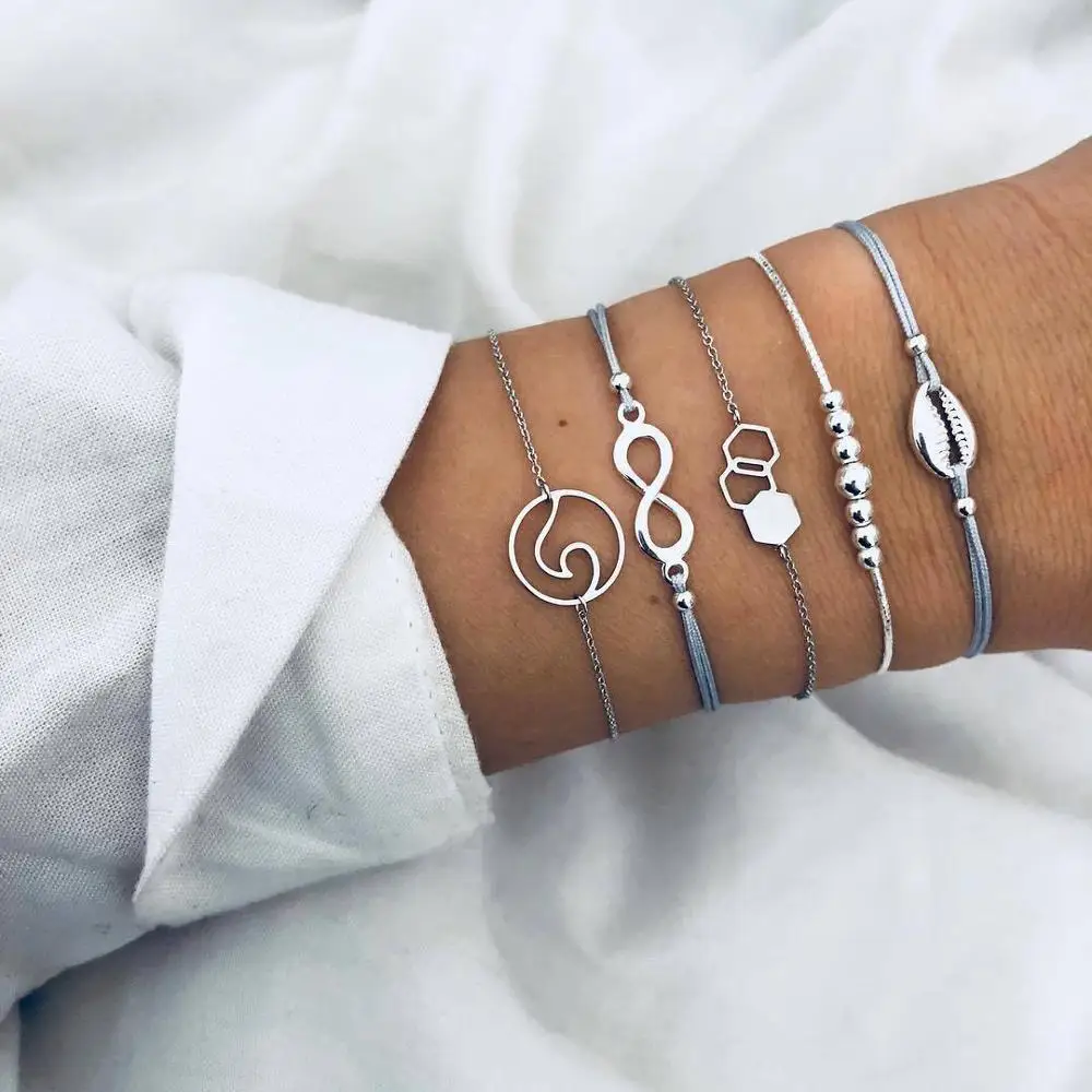Elegant Ladies Party Accessiors Shell 8 Words English Letters Hexagons Seven Beads Simple Fashion Bracelet Five-piece Jewelry | Украшения и
