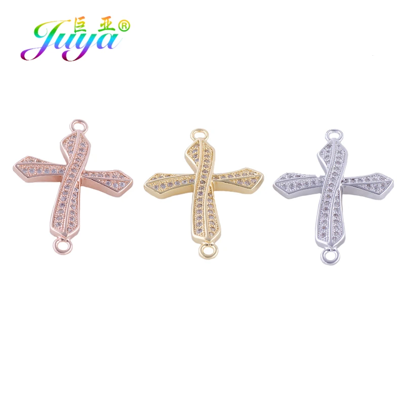 Juya Handmade Religious Jewelry Supplies Micro Pave Zircon Cross Connectors Accessories For Women Men Christian Making | Украшения и