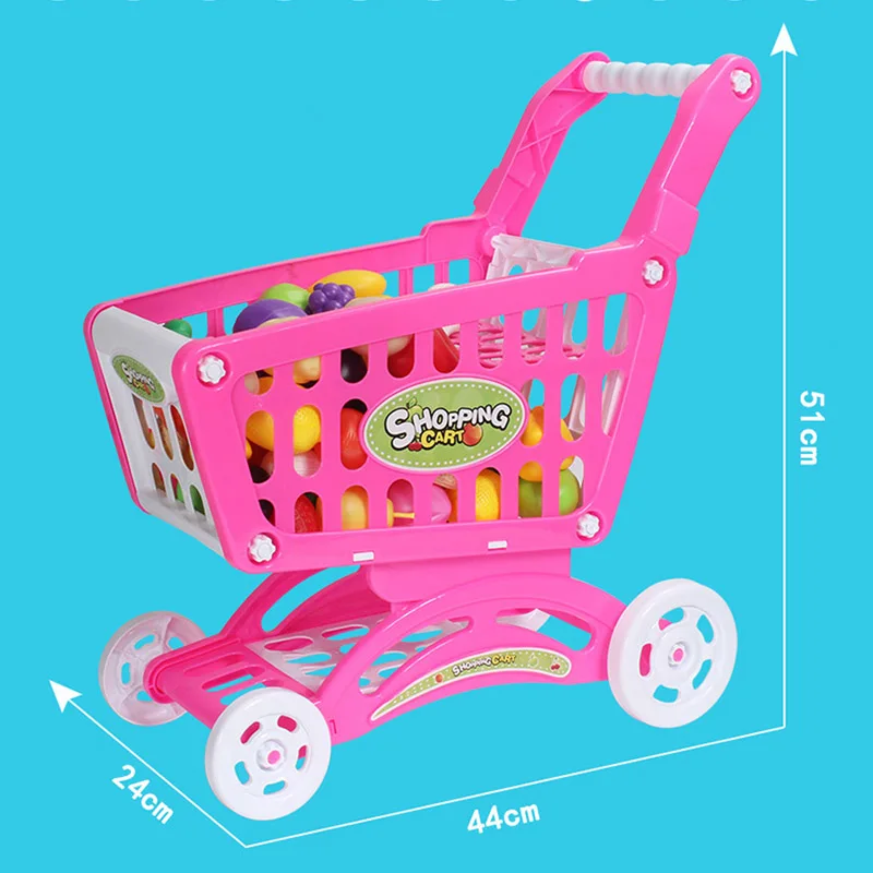 Розовая тележка для покупок, тележка для супермаркета, автомобильная корзина для игрушек, мини-симулятор, фруктовая еда, ролевые игры, игрушки для детей