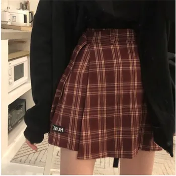 

3 colors S-L 2018 autumn and winter Women Shorts Skirts Korean High Waist A-line Shorts girls plaid irregualr shorts (X882)