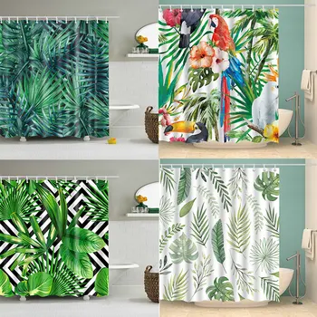 

Tropical Plants Shower Curtain 3D Print Bathroom Waterproof Polyester Bath Curtain Octopus Washable Curtains With 12 Hooks