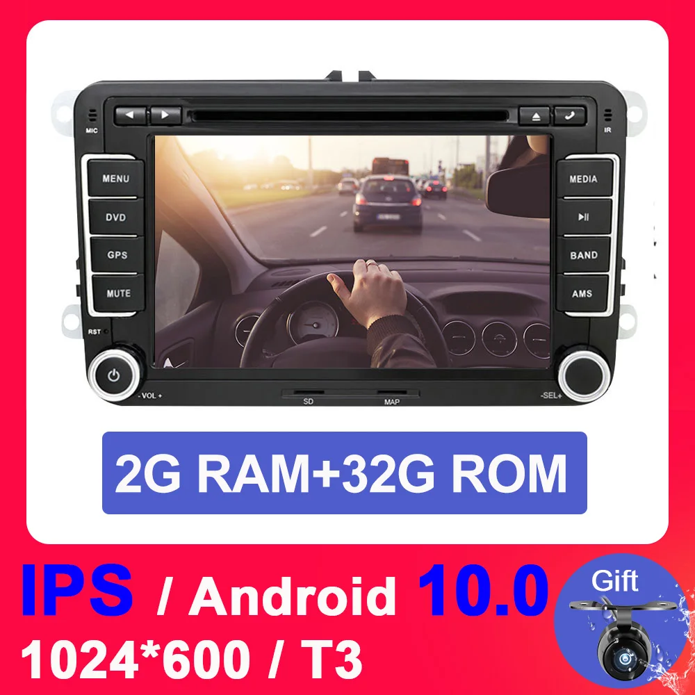 Eunavi 2 Din ips Android 9,0 автомобильный мультимедийный DVD радио плеер gps для VW GOLF 5 6 Polo Bora JETTA B6 PASSAT Tiguan SKODA OCTAVIA - Цвет: Android 10 2G 32G