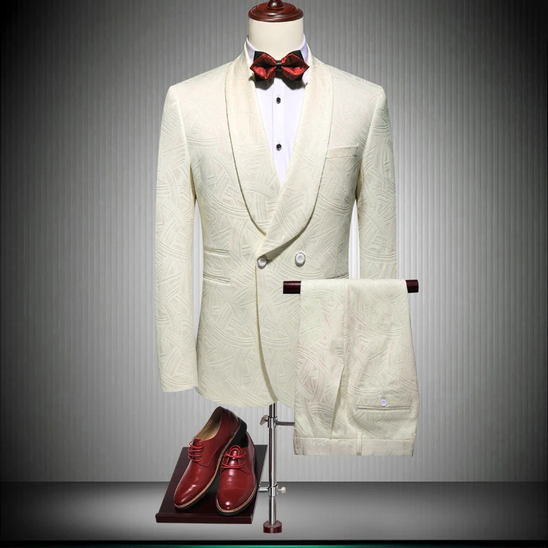 Классический Мужской Жаккардовый костюм тонкий дизайн бизнес Банкетный мужской костюм, пиджак + брюки высокого качества мужские свадебные