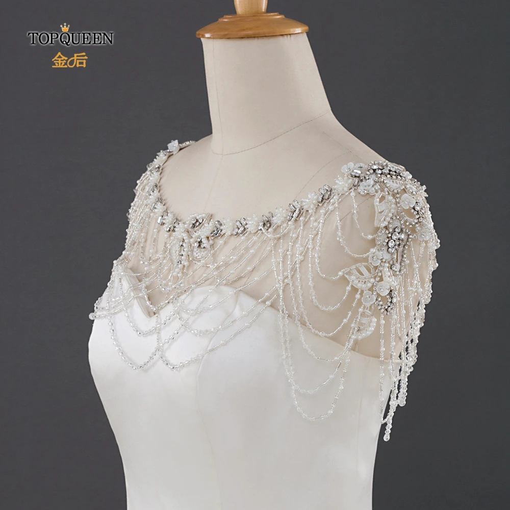 TOPQUEEN G13 кристалл с блестящими бусинами белая свадебная накидка s Бисероплетение Кружева Bateau Свадебная шаль куртка кофта Болеро Свадебная накидка