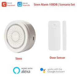 Capteur d'ouverture/désactivation intelligent de porte/fenêtre, wi fi, Tuya, système de sécurité avec alarme et sirène 100db, compatible avec Alexa et Google 