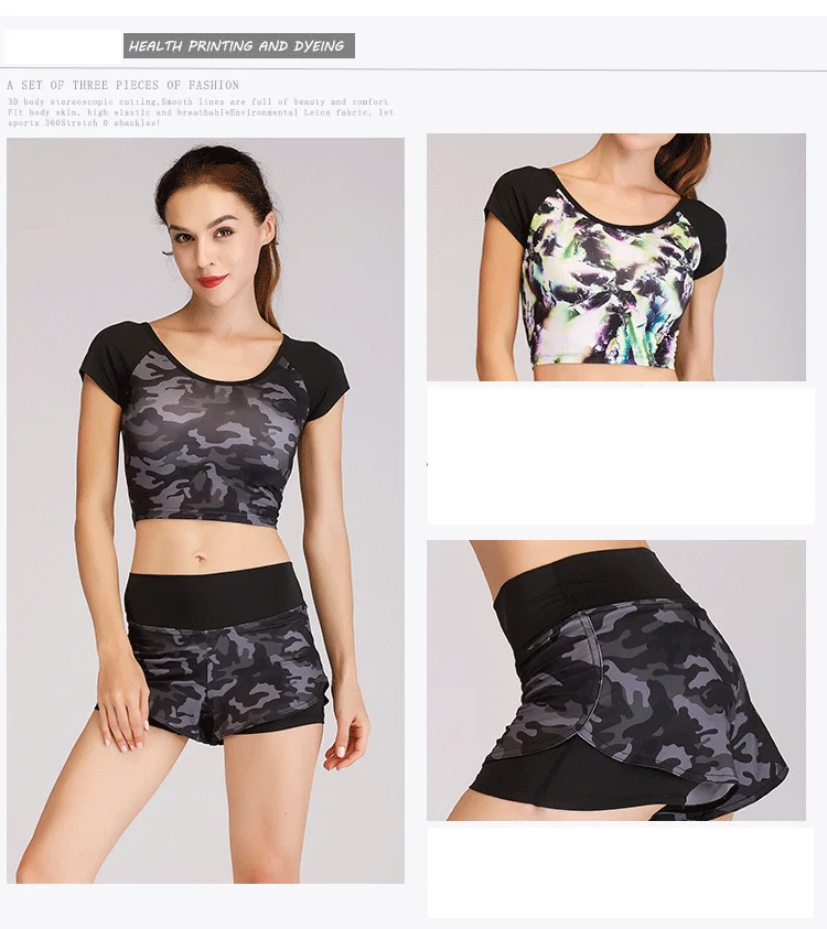 Pinging спортивный костюм для женщин Midriff-baring быстросохнущая Йога набор тонкий Леопардовый камуфляж фитнес-зал одежда спортивная одежда