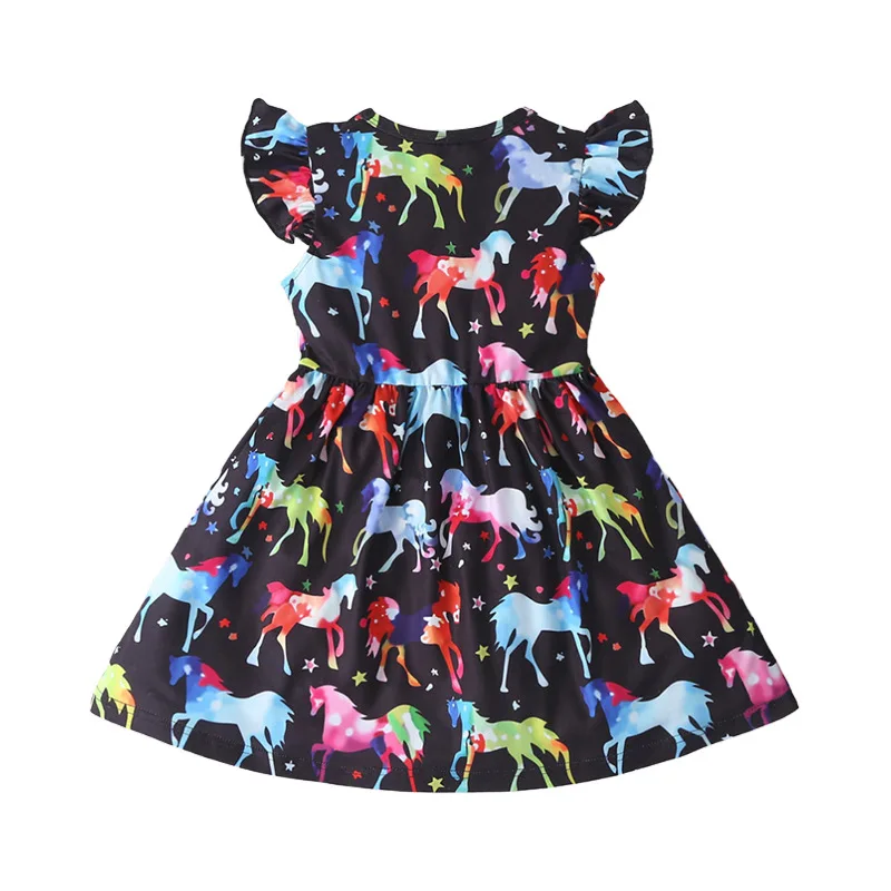 

New Summer Cute Print Kids Girl Unicorn Dress Cool Horse Pattern Baby Child One-piece Princess Vest Beach Dresses