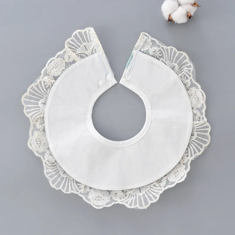 Girls Bib Cotton Waterproof Korean Style Round Saliva Towel Lace Embroidery Princess Newborn Baby Stuff Burp Cloths (4)