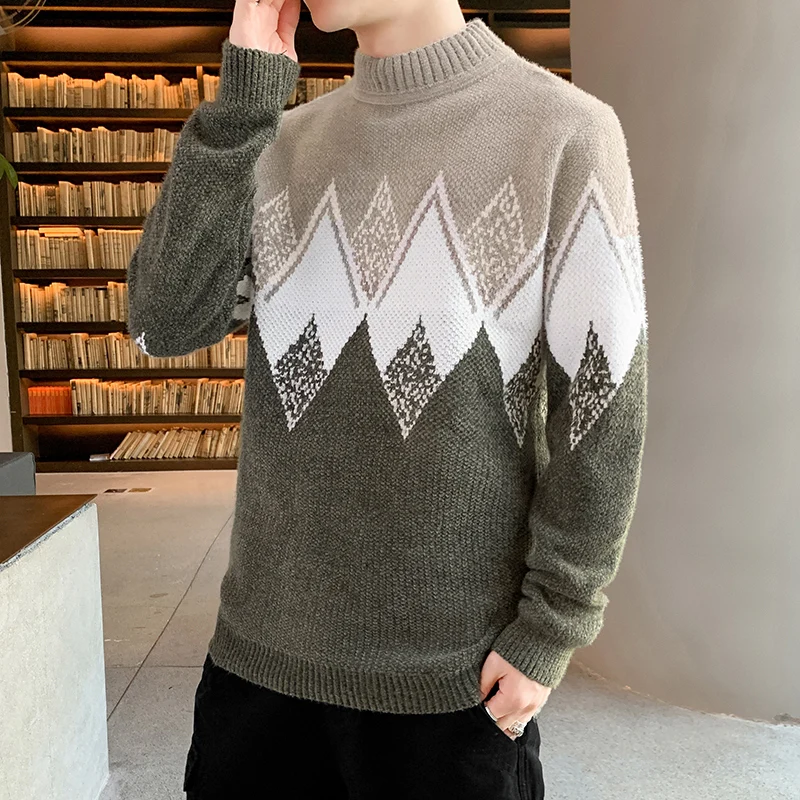 Men's Cashmere Blend Sweater Round Neck Thick Winter Casual Knitting Tops Zsell 